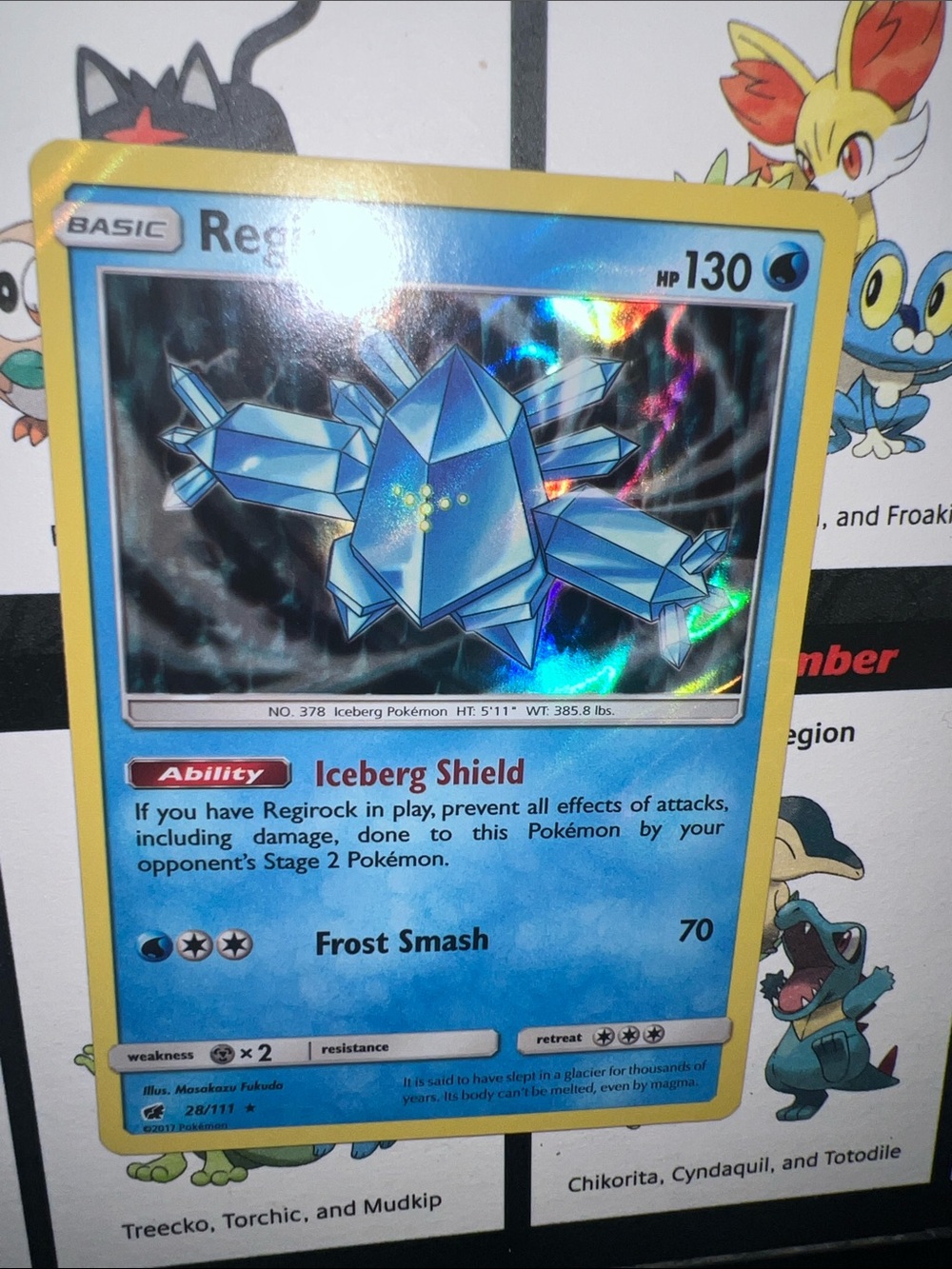 Pokemon Regice Holo Card - Blue and Yellow